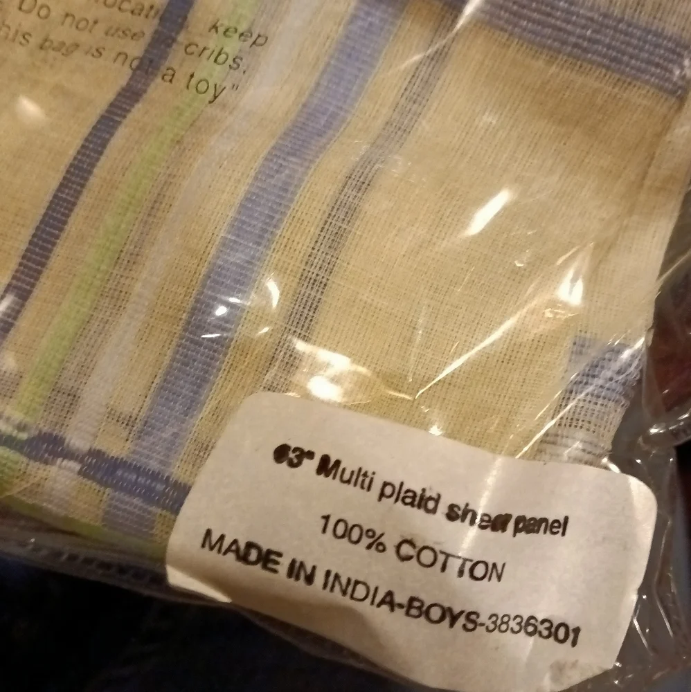NEW Pottery Barn Kids SINGLE Multi-Plaid Sheer Panel White/Green/Blue 63x44